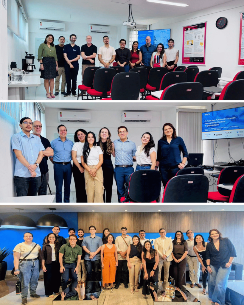 A imagem é composta por 3 fotos referentes aos 3 encontros científicos que ocorreram, mostrando todos os participantes dos eventos.